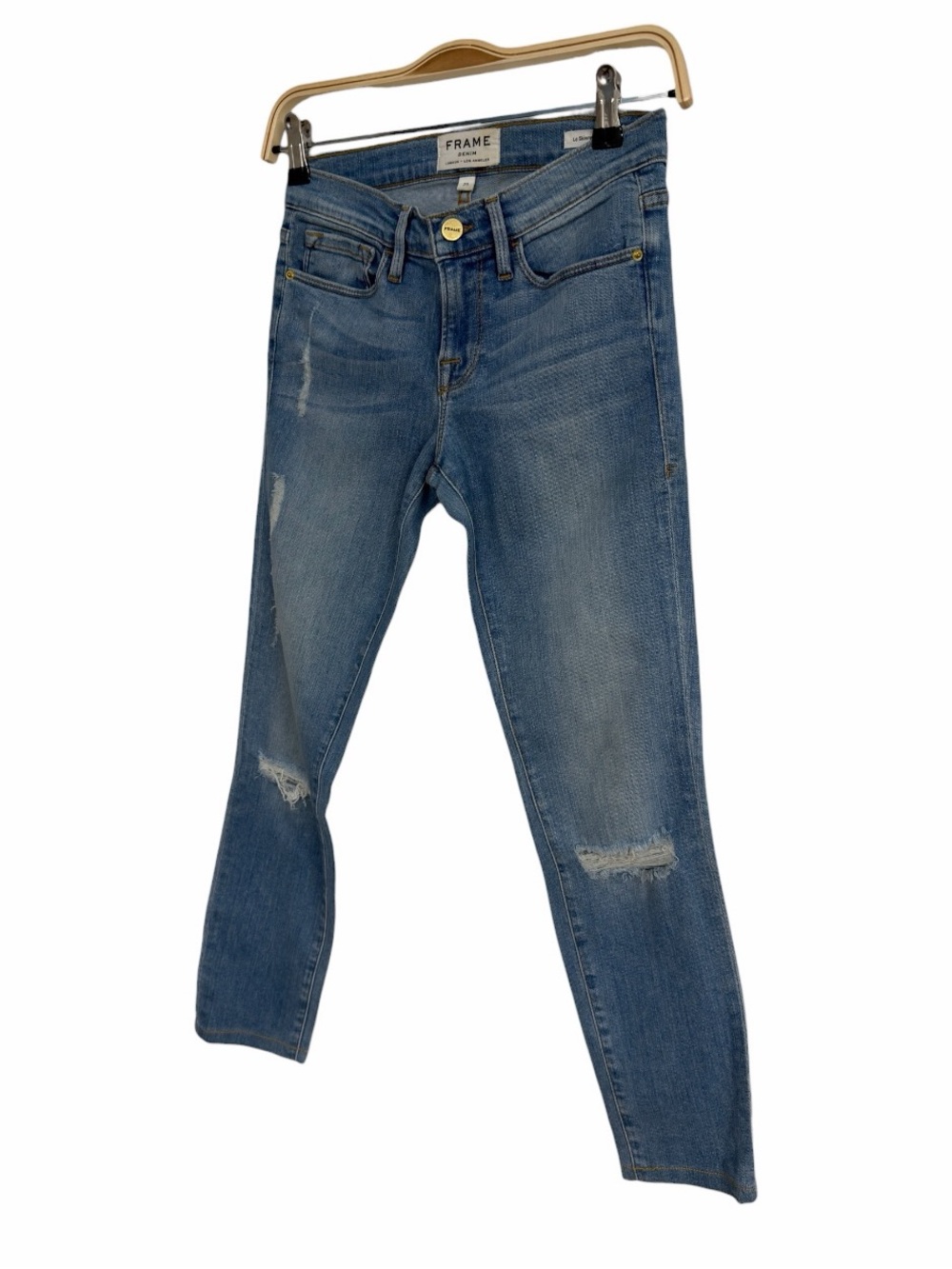 FRAME Le Skinny de Jeanne Light Wash Distressed Skinny Jeans Women’s Size 25 - Picture 2 of 6